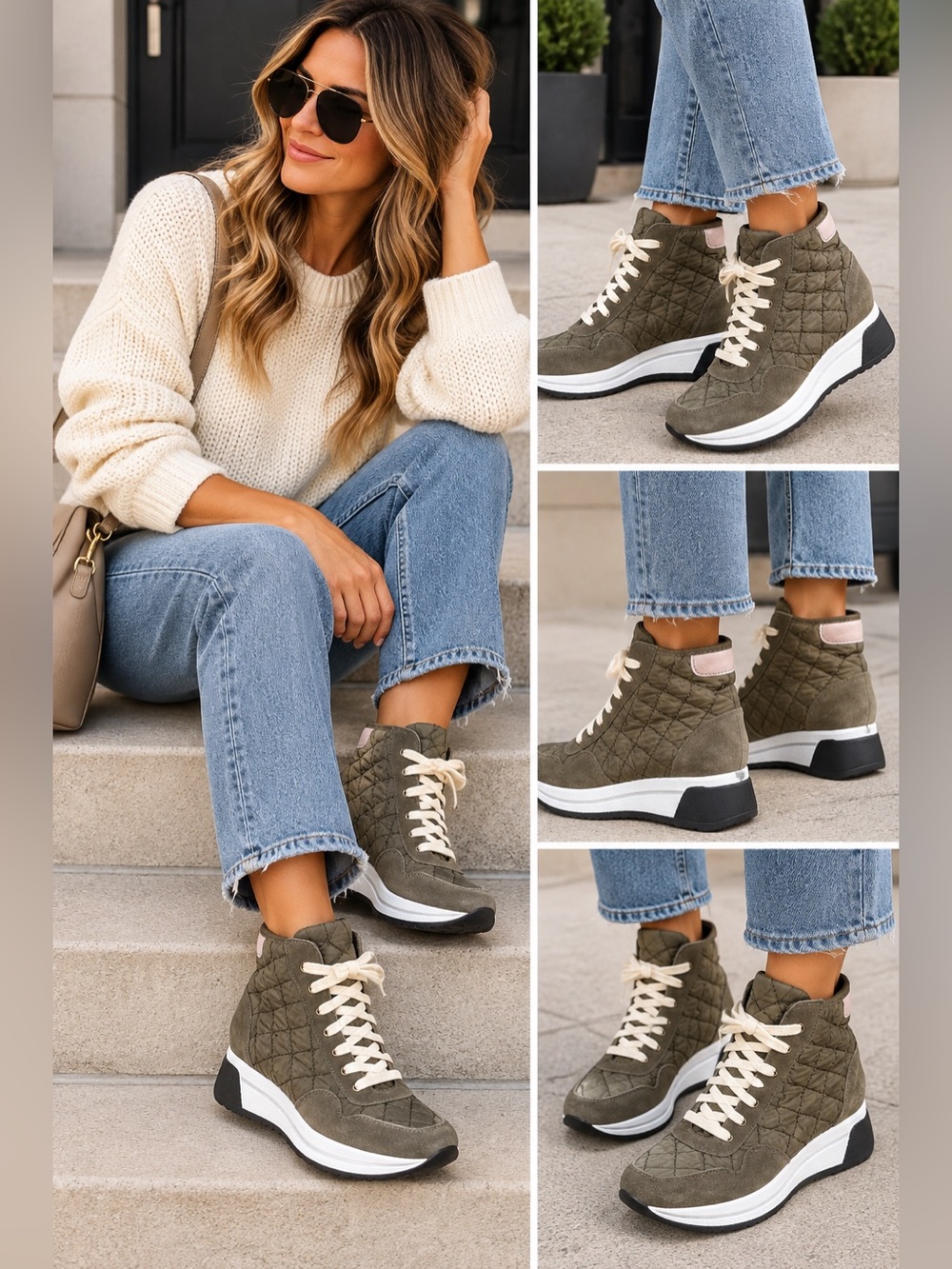 Cordani Calzature Quilted Hiking Boots / Hidden Wedge Sneakers In
Olive Size 7